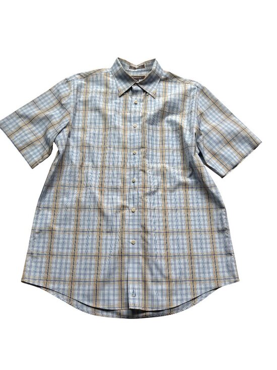 Nordstrom Other - Nordstrom Size L Blue & Tan Plaid Wrinkle-Free Cotton Blend Button-Down Shirt
